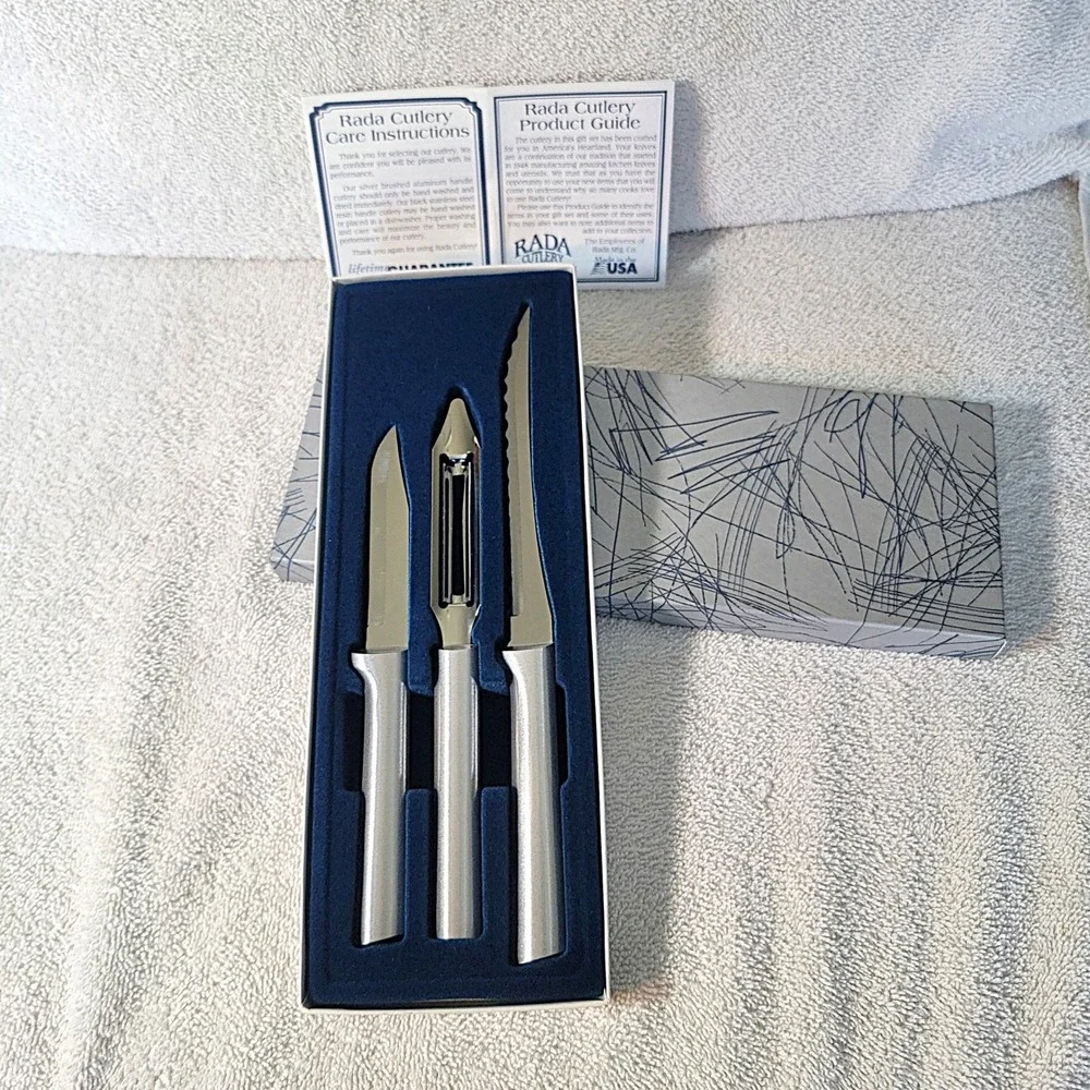 Rada Cutlery Peel Pare & Slice Gift Set S18 Silver 3 Piece Kitchen Tool Set USA
